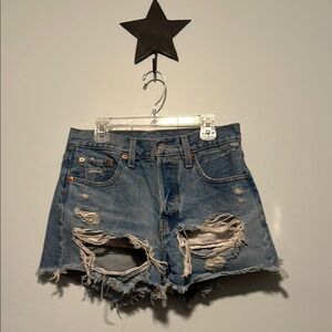 Levi’s 501 Distressed Blue Denim Shorts